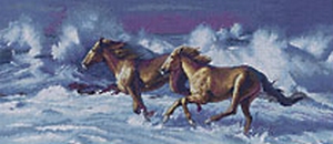 galopperende paarden door de golven galopperende paarden door de golven
